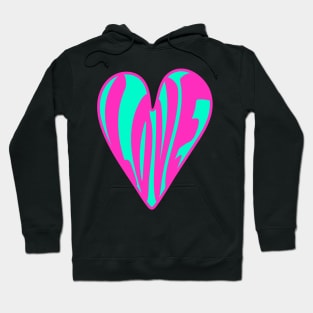 Hippie Style Love Heart, Pink and Turquoise Hoodie
